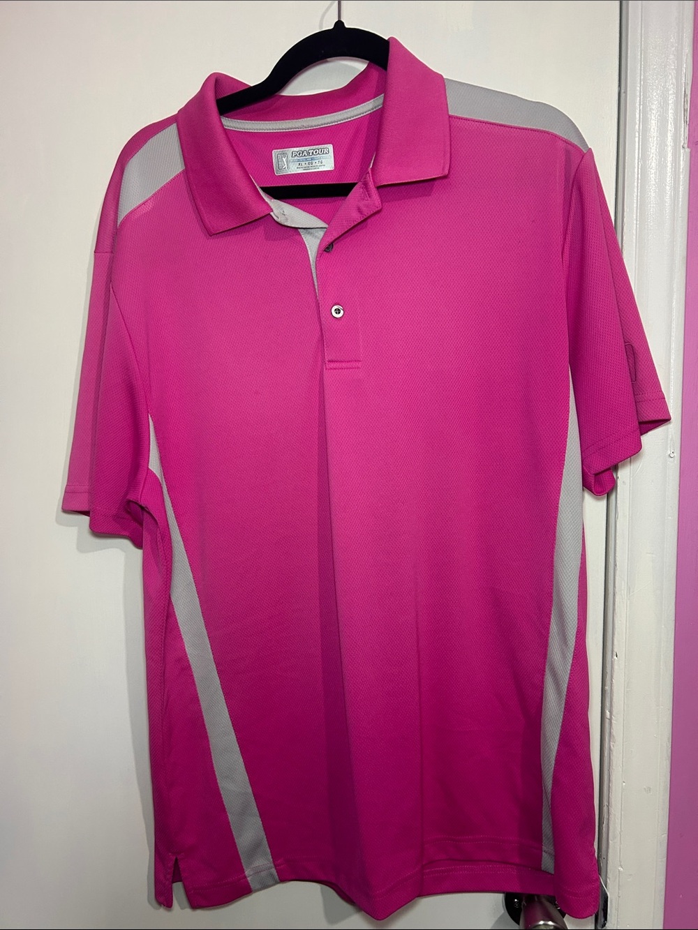 PGA Tour Pink and Gray Men's Polo Shirt